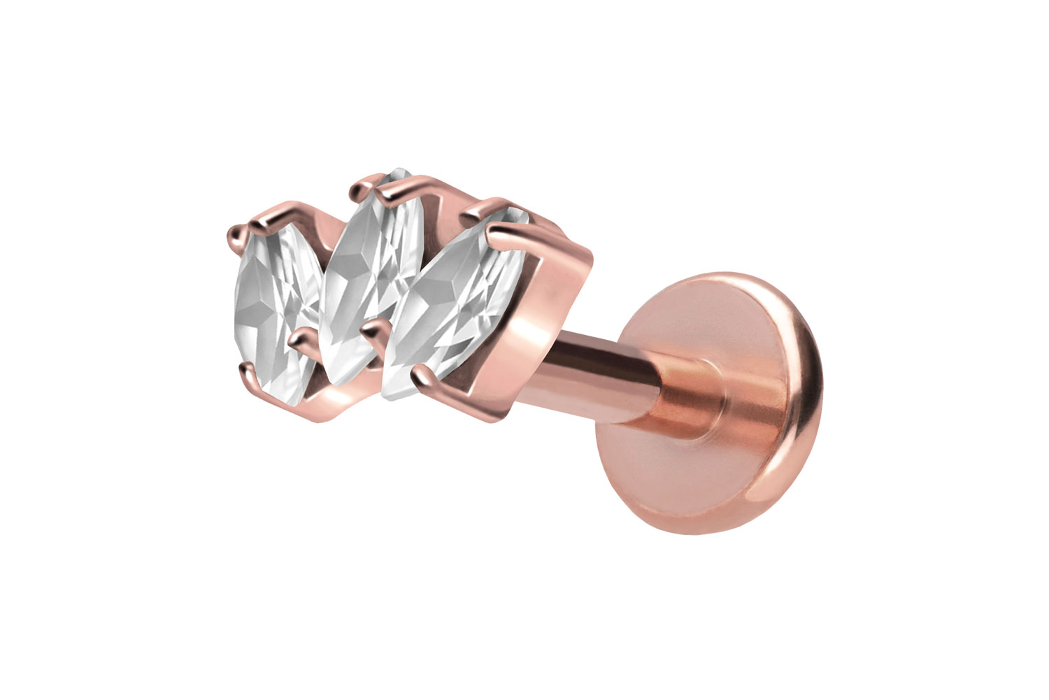 Titan Labret Piercing mit Push Fit 3 KRISTALLTROPFEN